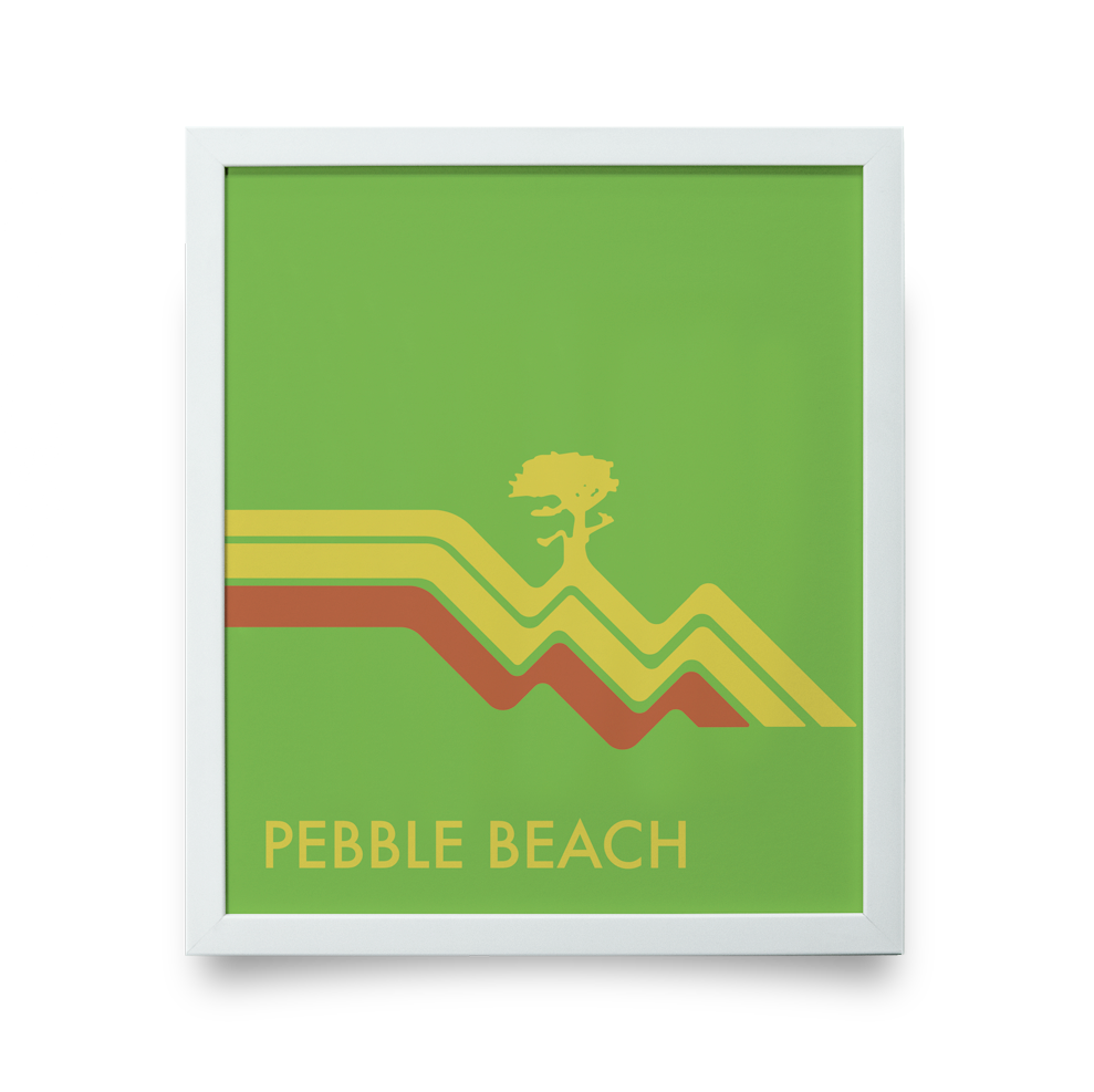 Golf Art - Pebble Beach Waves Green Giclée Print (White Wood Frame)