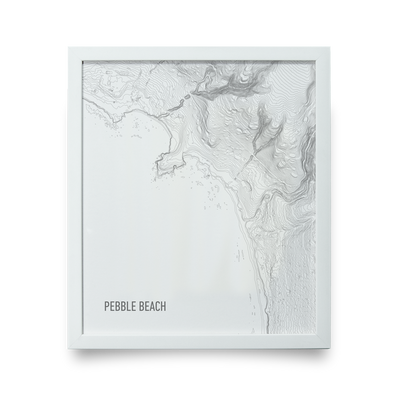 Golf Art - Pebble Beach Topo White Giclée Print (White Wood Frame)