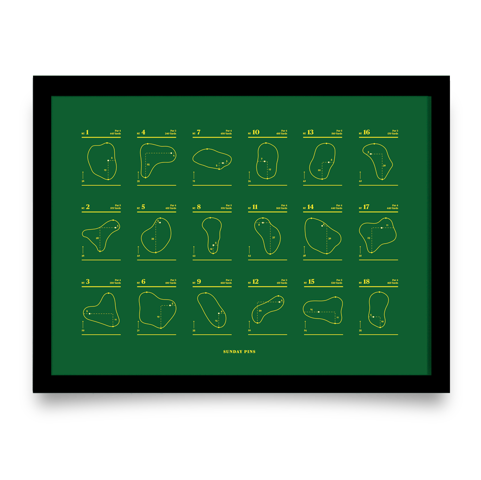 Golf Art - Sunday Pins Green Giclée Print (Black Wood Frame)