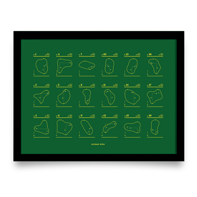 Golf Art - Sunday Pins Green Giclée Print (Black Wood Frame)