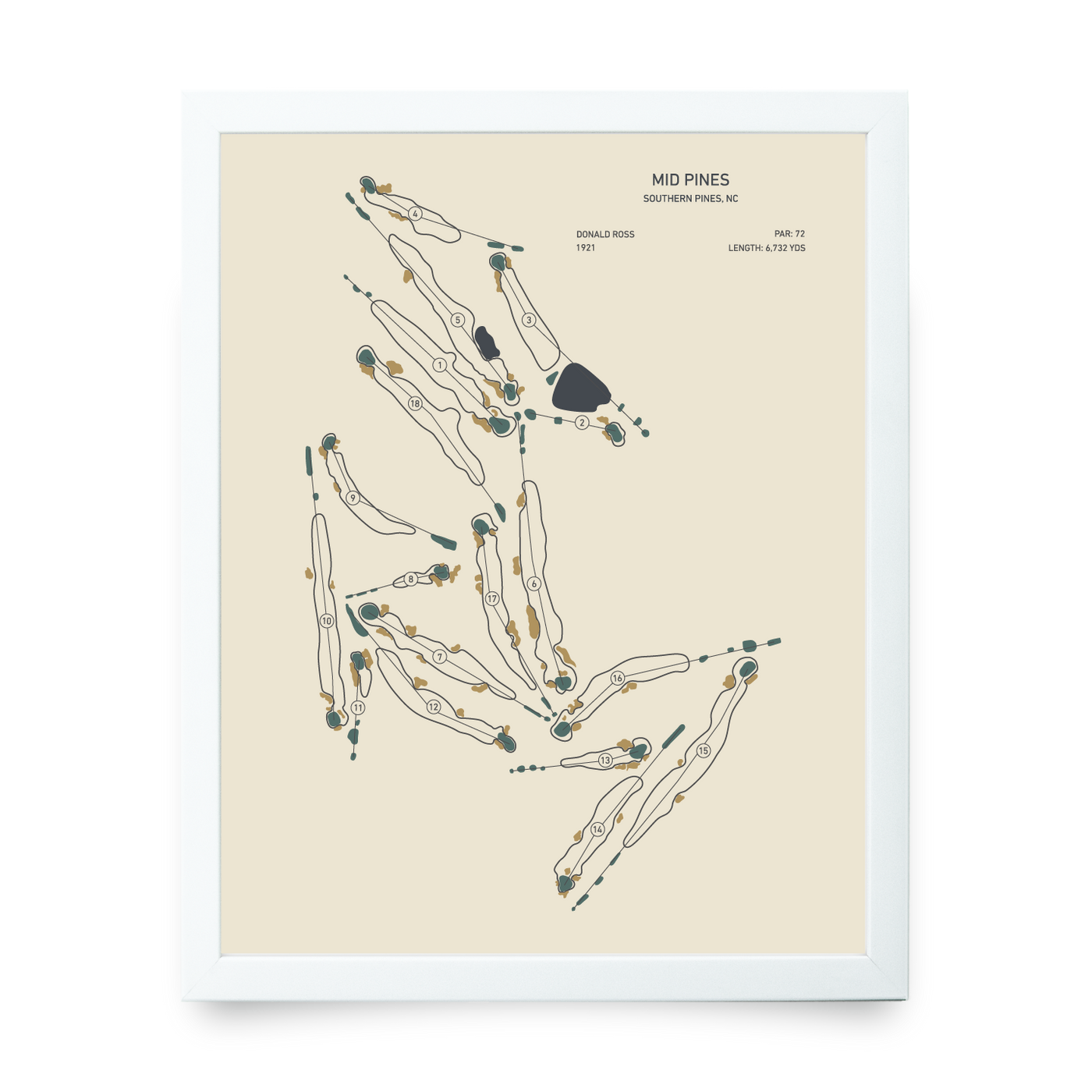 Mid Pines Course Map Mid Pines (Hybrid) - Golf Artwork Print – LIE + LOFT