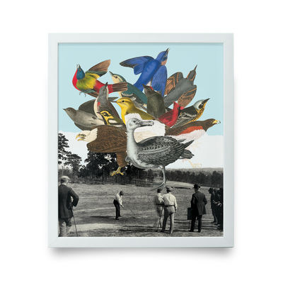 Golf Art - Birdie Ball Giclée Print (White Wood Frame)