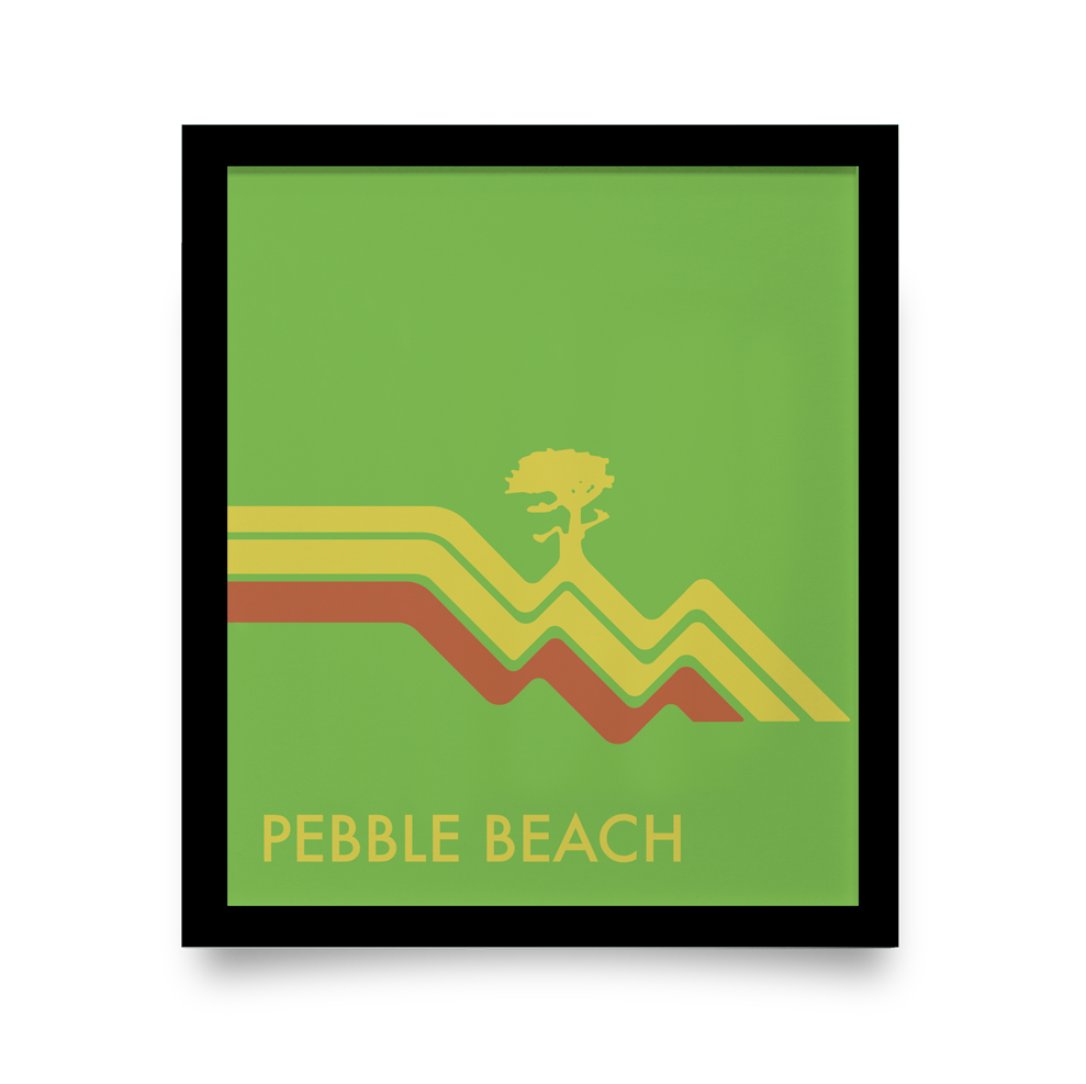 Golf Art - Pebble Beach Waves Green Giclée Print (Black Wood Frame)