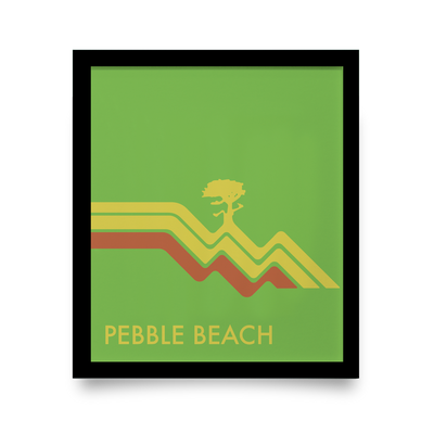 Golf Art - Pebble Beach Waves Green Giclée Print (Black Wood Frame)