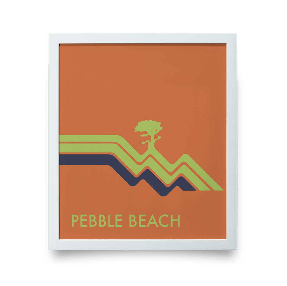 Golf Art - Pebble Beach Waves Orange Giclée Print (White Wood Frame)