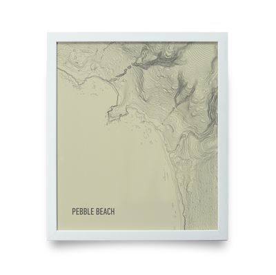 Golf Art - Pebble Beach Topo Cream Giclée Print (White Wood Frame)