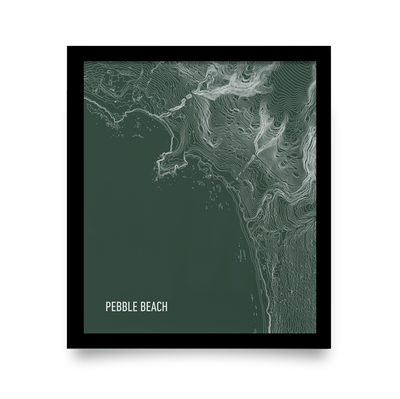 Golf Art - Pebble Beach Topo Green Giclée Print (Black Wood Frame)