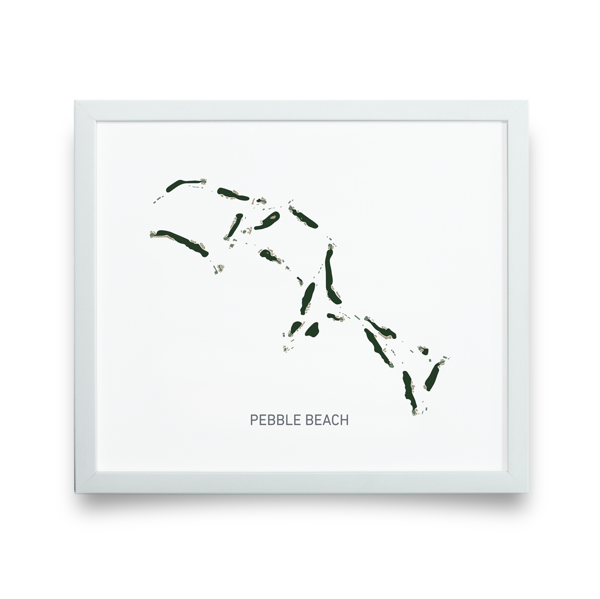 Golf Art - Pebble Beach White Giclée Print (White Wood Frame)