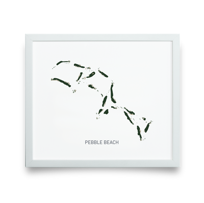 Golf Art - Pebble Beach White Giclée Print (White Wood Frame)