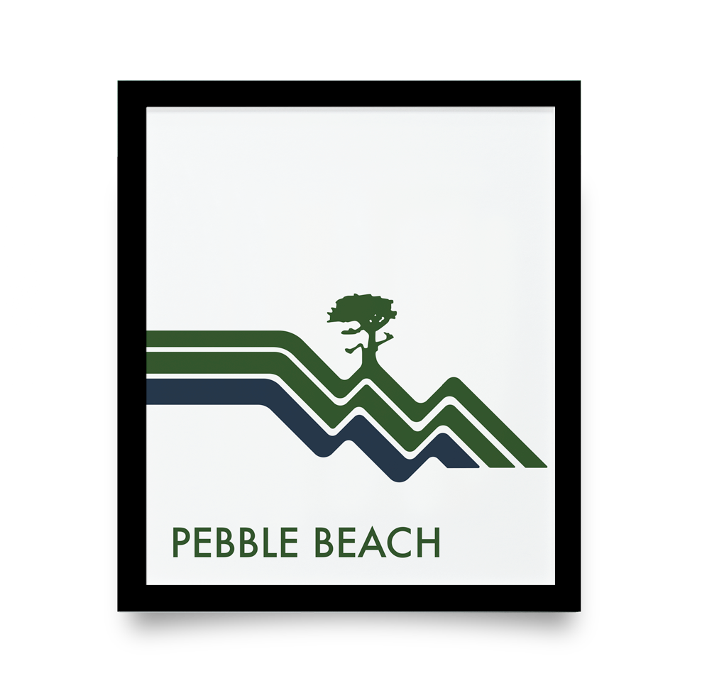 Golf Art - Pebble Beach Waves White Giclée Print (Black Wood Frame)