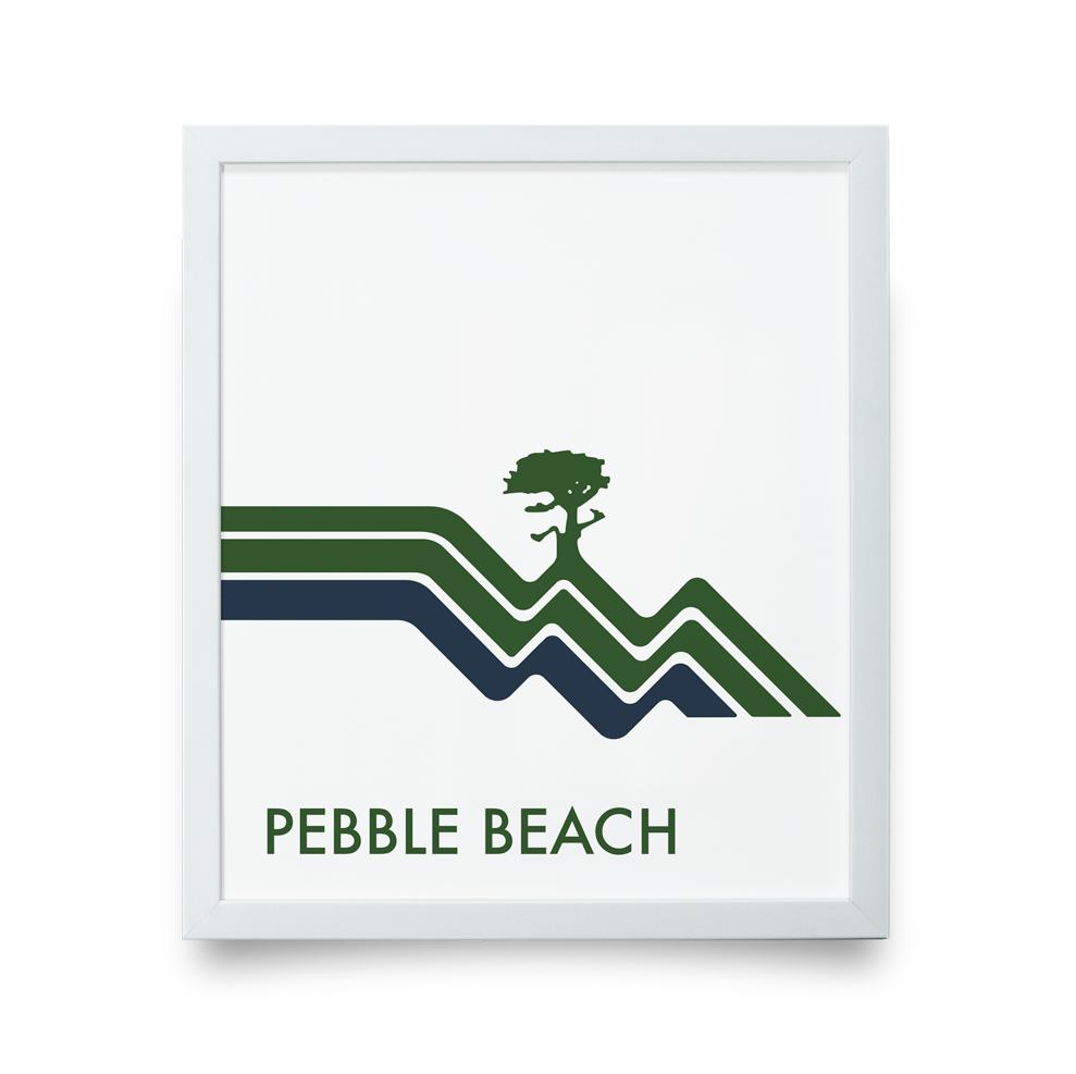 Golf Art - Pebble Beach Waves White Giclée Print (White Wood Frame)